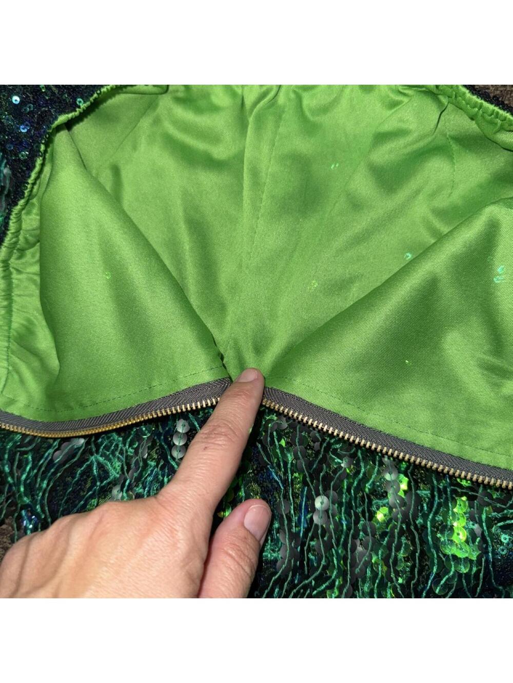 Green Sequin Fringe Shorts S Mermaid Rave Halloween NYE Hot Pants - Picture 6 of 8